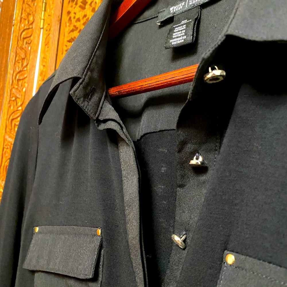 🚺 WHBM black blouse with gold buttons - Picture 3 of 5
